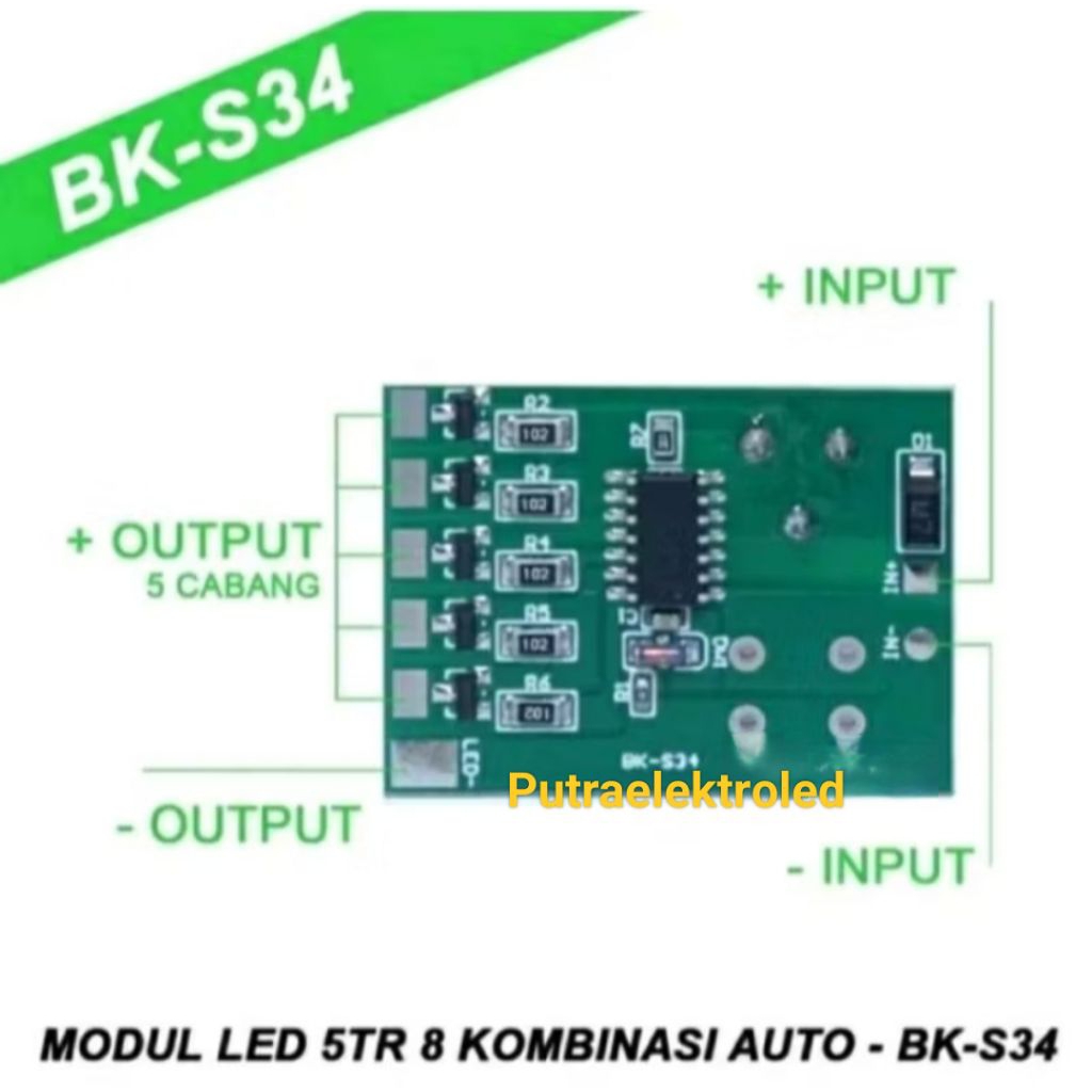 Modul Running S34 8mode Otomatis DC 12V-24V / Modul Led Running BK-S34 5TR 8mode Auto DC 12V/24V