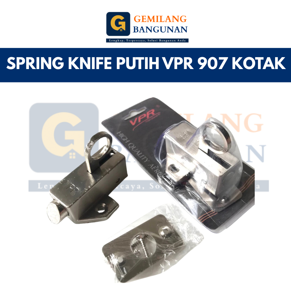Spring Knife Putih VPR 907 Kotak / Grendel Kodok VPR 907 / Selot Jendela Slot Knip Grendel Kodok Put