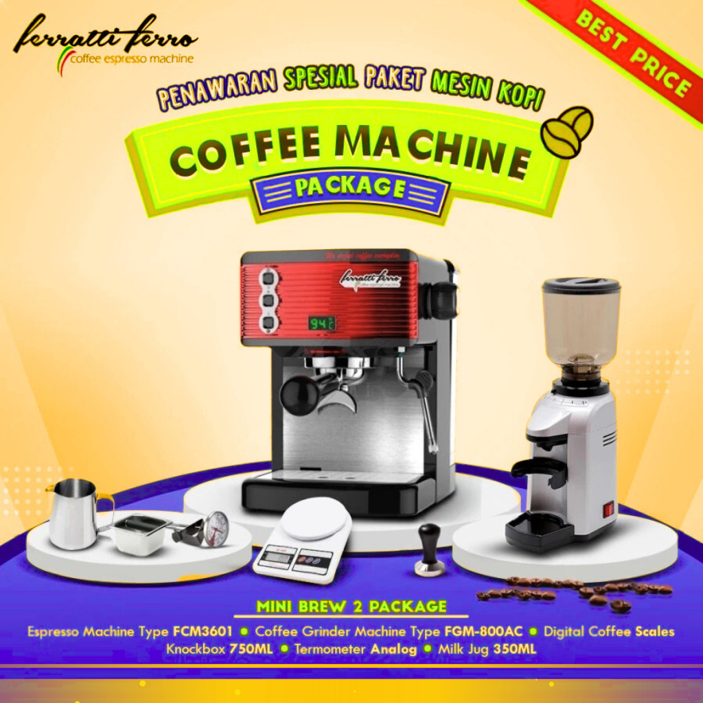 Paket Mesin Kopi Espresso / Mesin Kopi Ferratti Ferro - Mini Brew 2
