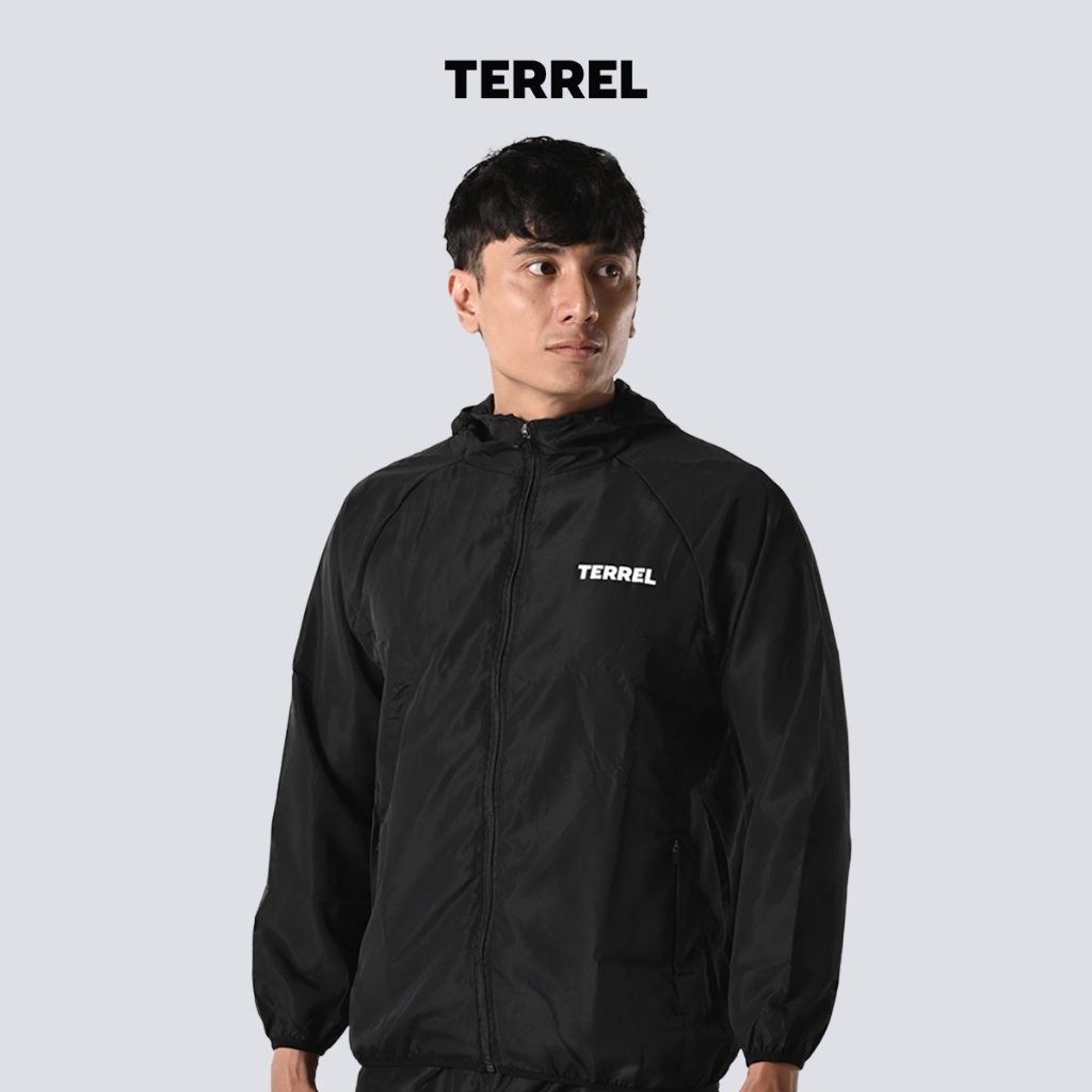 Terrel Sportswear - Basic Windbreaker Jacket Black Running Unisex | Jaket Olahraga Lightweight Packa