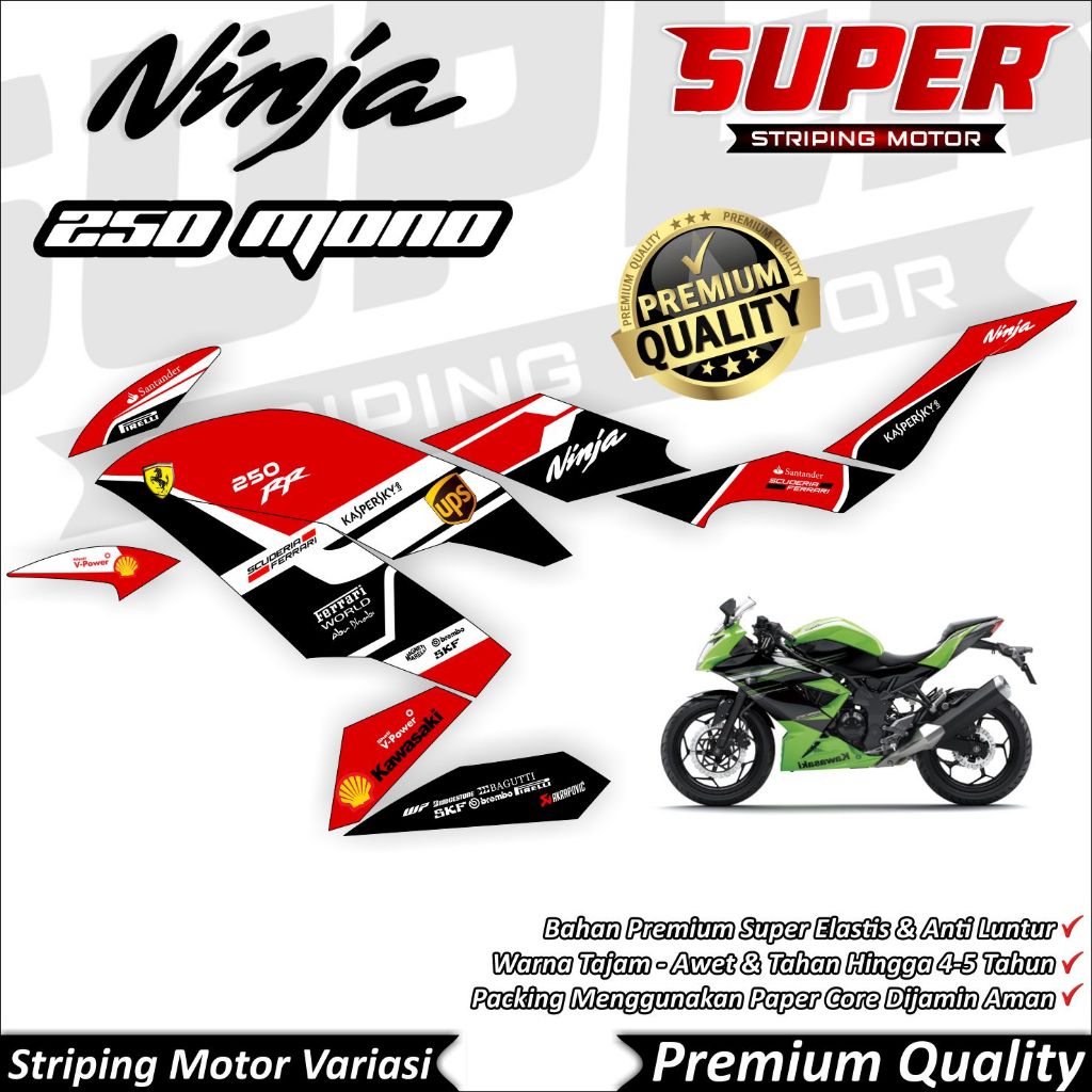 Stiker Ninja 250 Mono Luntur keren Striping Ninja 250 Mono Striping Kawasaki Ninja 250 Mono Ferrari