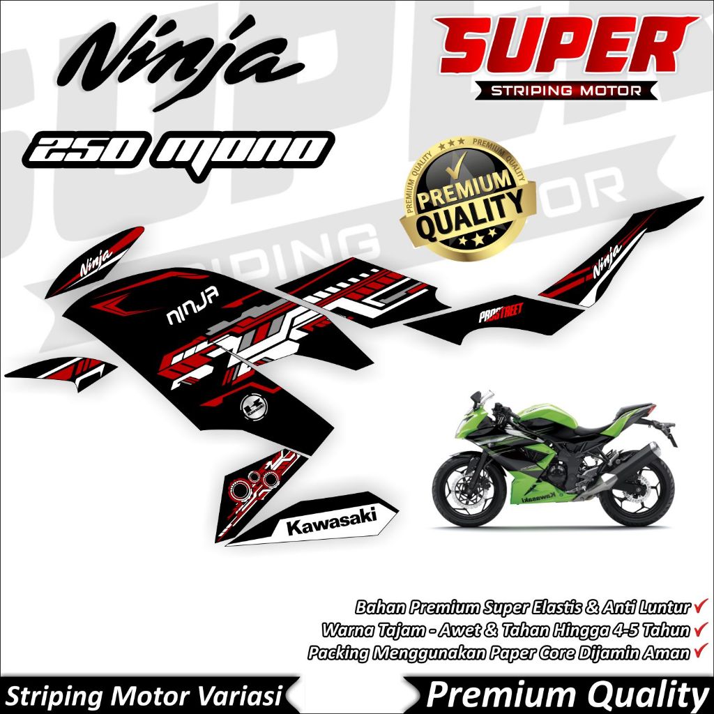 Stiker Ninja 250 Mono Luntur keren Striping Ninja 250 Mono Striping Kawasaki Ninja 250 Mono Hitech