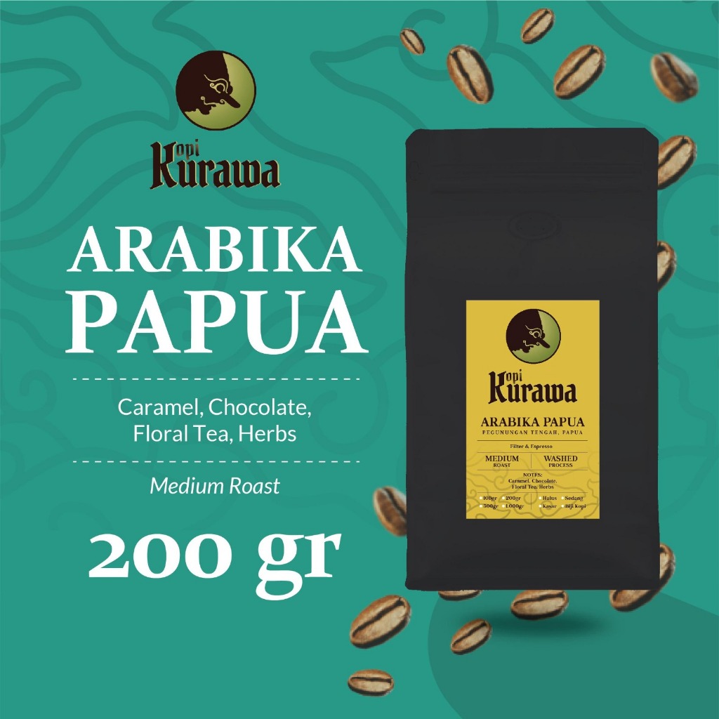 

Kopi Arabika Papua Wamena Arabica Coffee Roasted Beans Biji Bubuk 200g