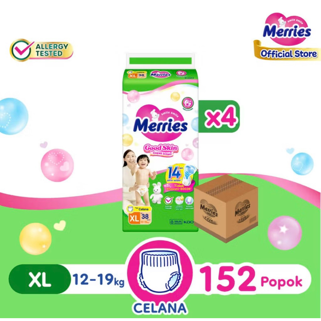 4 X Merries Pants Good Skin XL isi 38 pcs