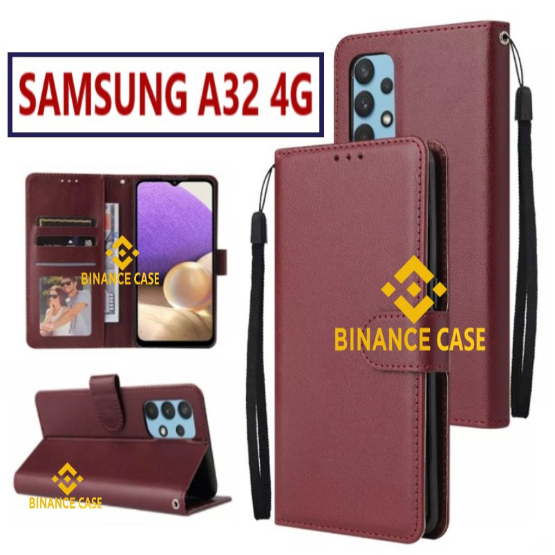 LEATHER FLIP CASE SAMSUNG A32 4G CASE KULIT FLIP WALLET LEATHER KULIT PREMIUM SARUNG BUKA TUTUP KESI