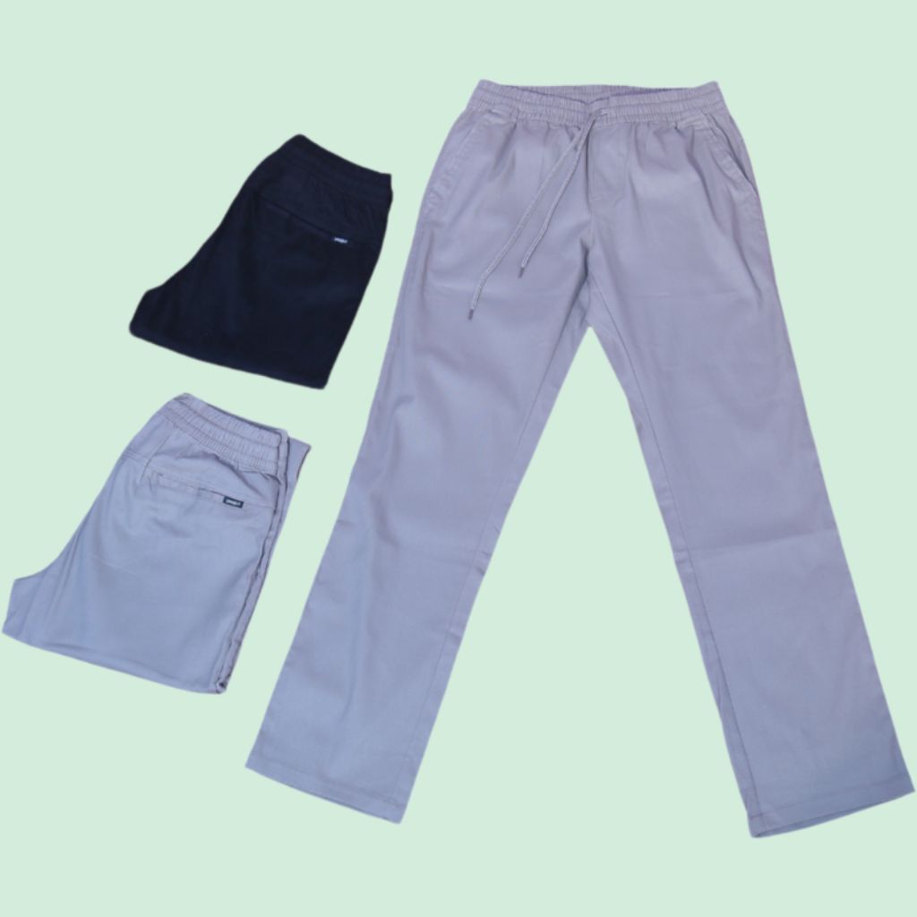 Celana chinos pria pinggang full karet