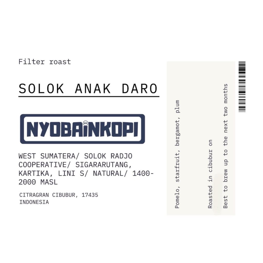 

Solok Anak Daro - ( roasted Bean - biji kopi sangrai) 100gr