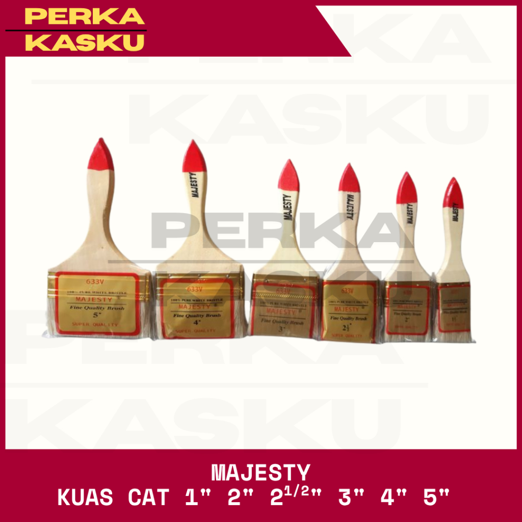 

[12 PCS] MAJESTY Kuas Cat Dinding Tembok Gagang Kayu 1" 2" 2,5" 3" 4" 5" – Ukuran Lengkap| Bulu Halus & Pegangan Kayu