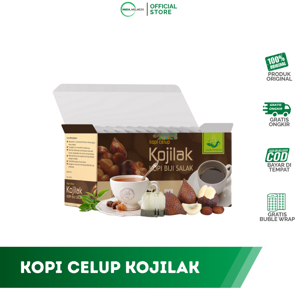 

KOJILAK KOPI BIJI SALAK TEH HERBAL TAZAKKA - isi 20 kantung celup | bantu atasi asam urat & rematik | bantu turunkan kolesterol | minuman kesehatan alami | original 100% | BISA COD