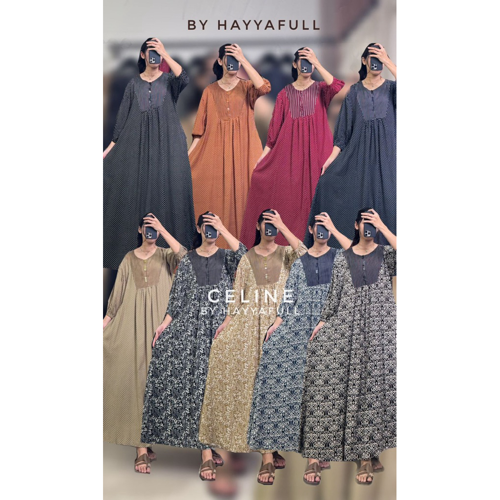 Daster Celine Midi Dress Motif Lengan 3/4 By Hayyafull