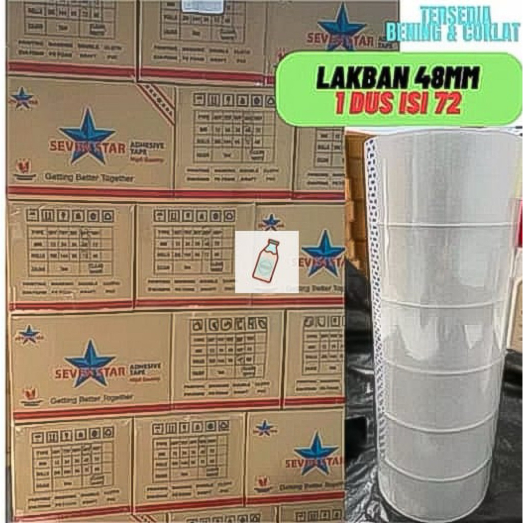 

Lakban 48mm 1 Dus isi 72 roll 90 Yard 100 Yard Bening Coklat Seven Star