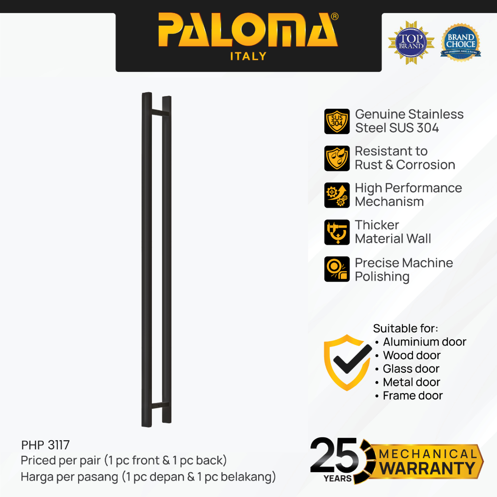 PALOMA PHP 3117 Gagang Tarikan Pintu Door Pull Handle Stainless Steel SUS 304 SUS304 150cm Matte Bla