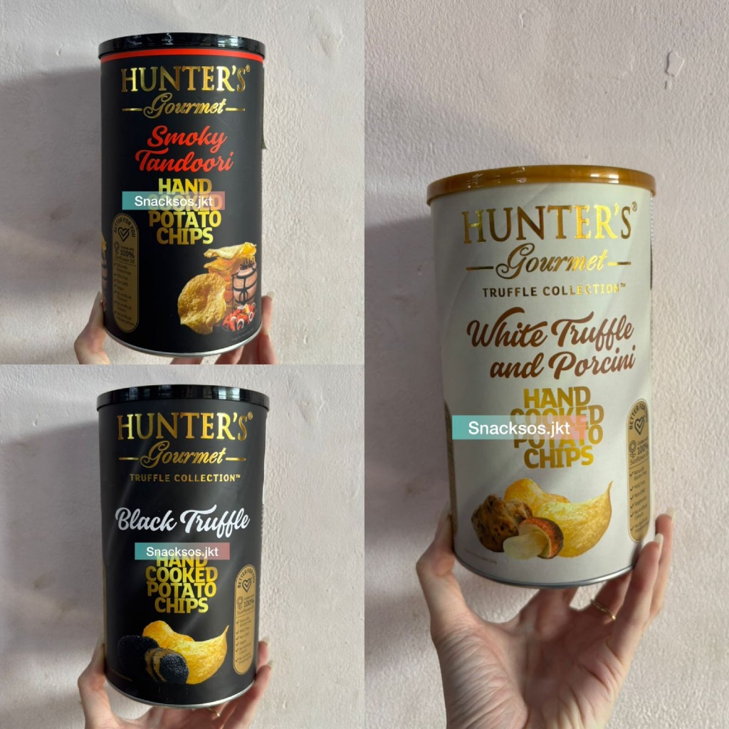 

[CAN 150GR] HUNTER GOURMET WHITE TRUFFLE & PORCINI / BLACK TRUFFLE / SMOKY TANDOORI HAND COOKED POTATO CHIPS