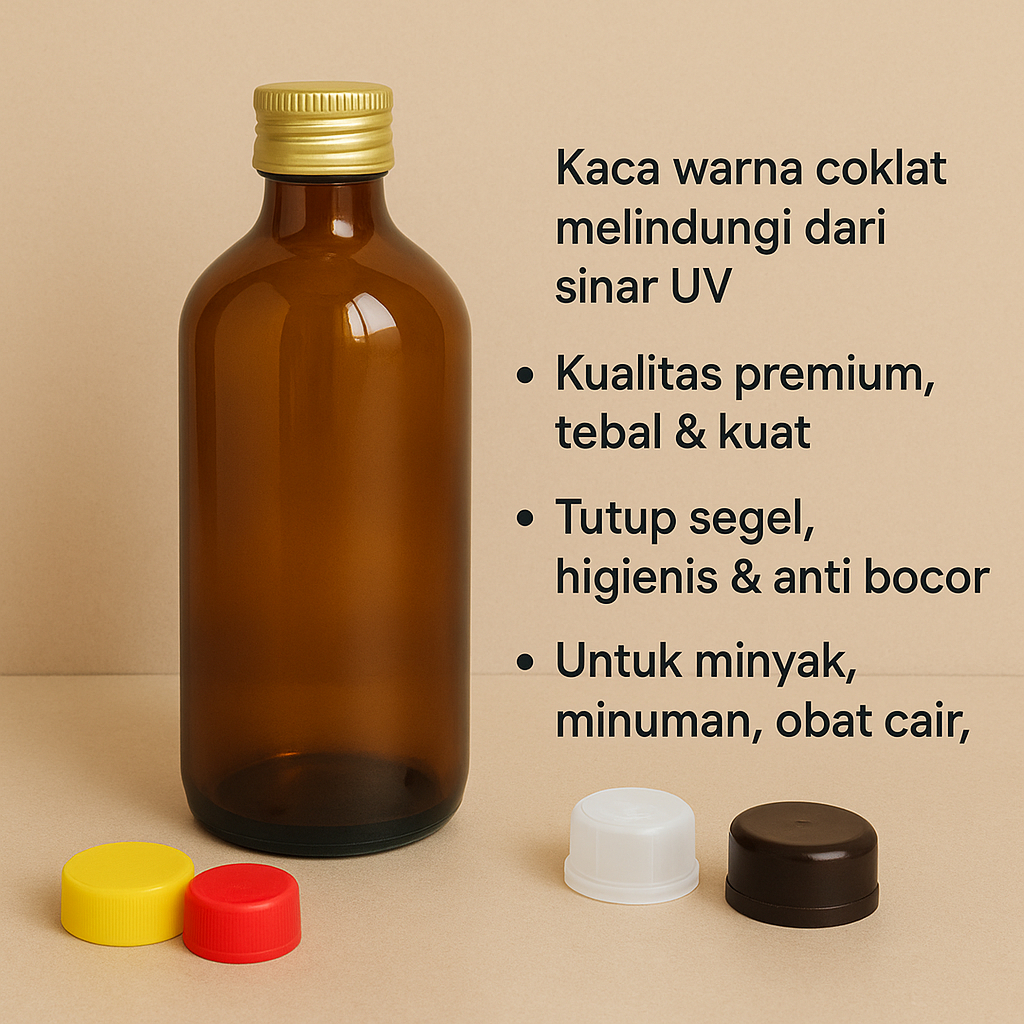 Botol Kaca Coklat / Botol Kaca Amber 300ml - Tonikum + Tutup | Botol Kaca Minuman | Botol Kaca Kopi 