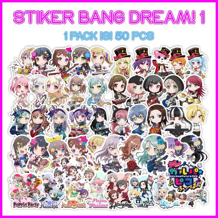 

[1 Pack isi 50 pcs] Stiker BanG Dream! 1 Sticker Anime Murah Meriah - ddu-du sticker