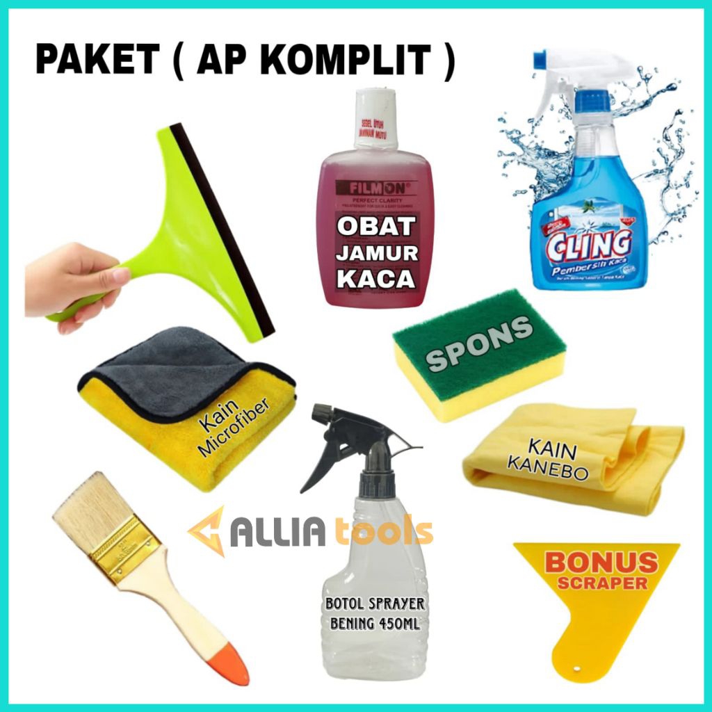 Paket Alat Pembersih Kaca Wiper Pembersih Kaca Jendela Cling Cairan Pembersih Kaca 440 ml Murah Berk