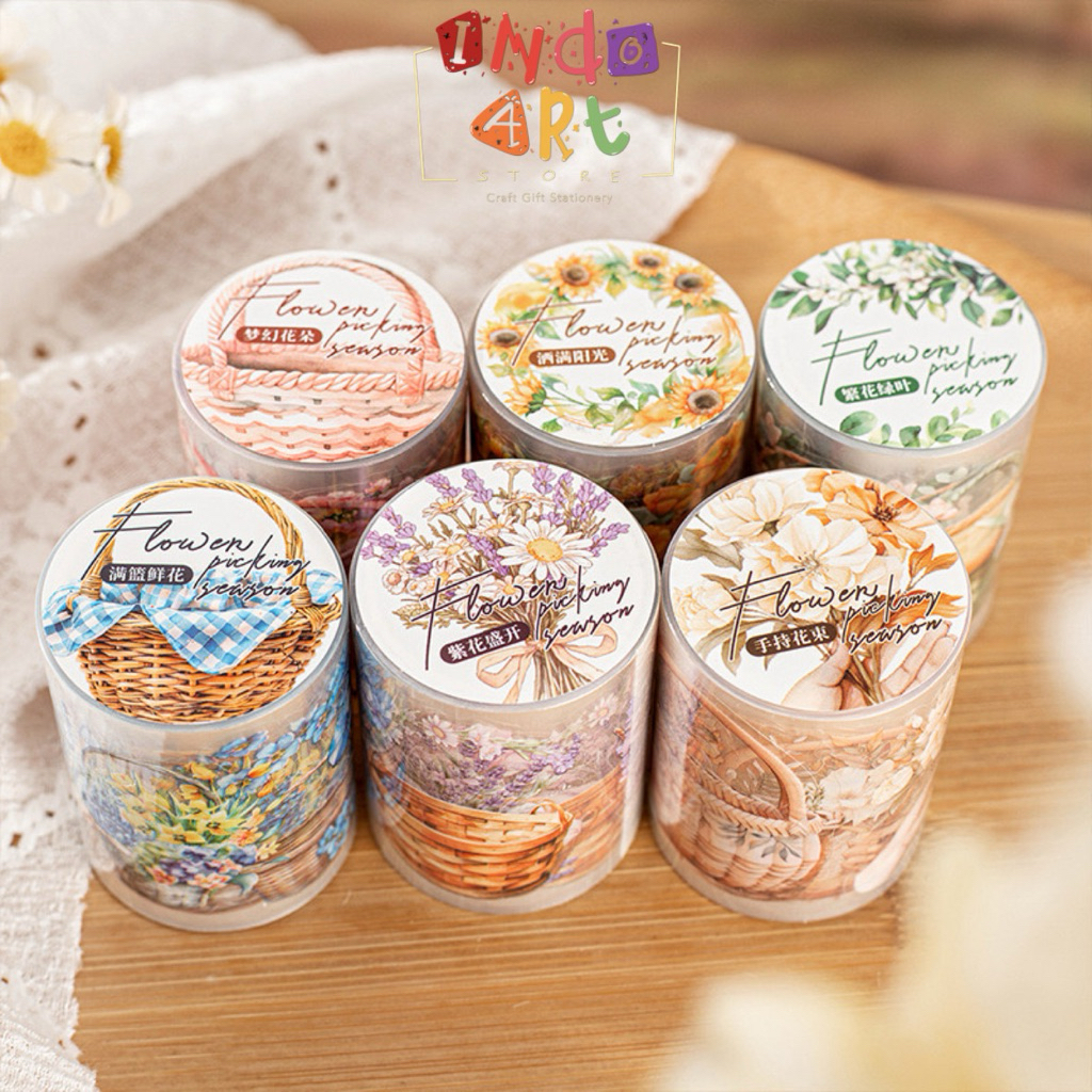 

(IAS) Washi Tape Sticker Roll PET Deco Flower Bouquet Summer Autumn Season Plant Retro Black White Fairy PETa