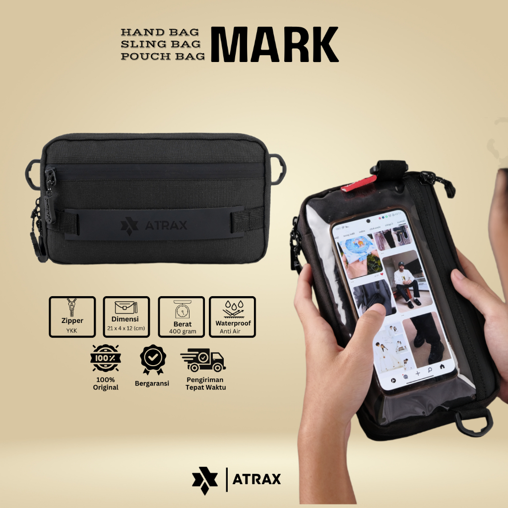 ATRAX -  Sling Bag Mark Tas Selempang Pouch Bag Clutch Bag Waterrpoof Anti Air Tas Hp Transparan Mul
