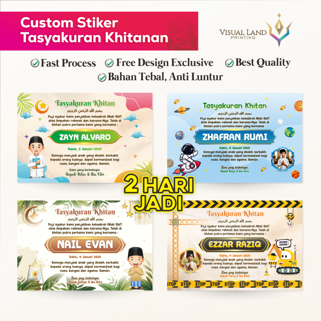 

Cetak Kartu/Stiker Tasyakuran Khitanan Walimatul Khitan Anak Ukuran Besar Untuk Kotak Nasi Box