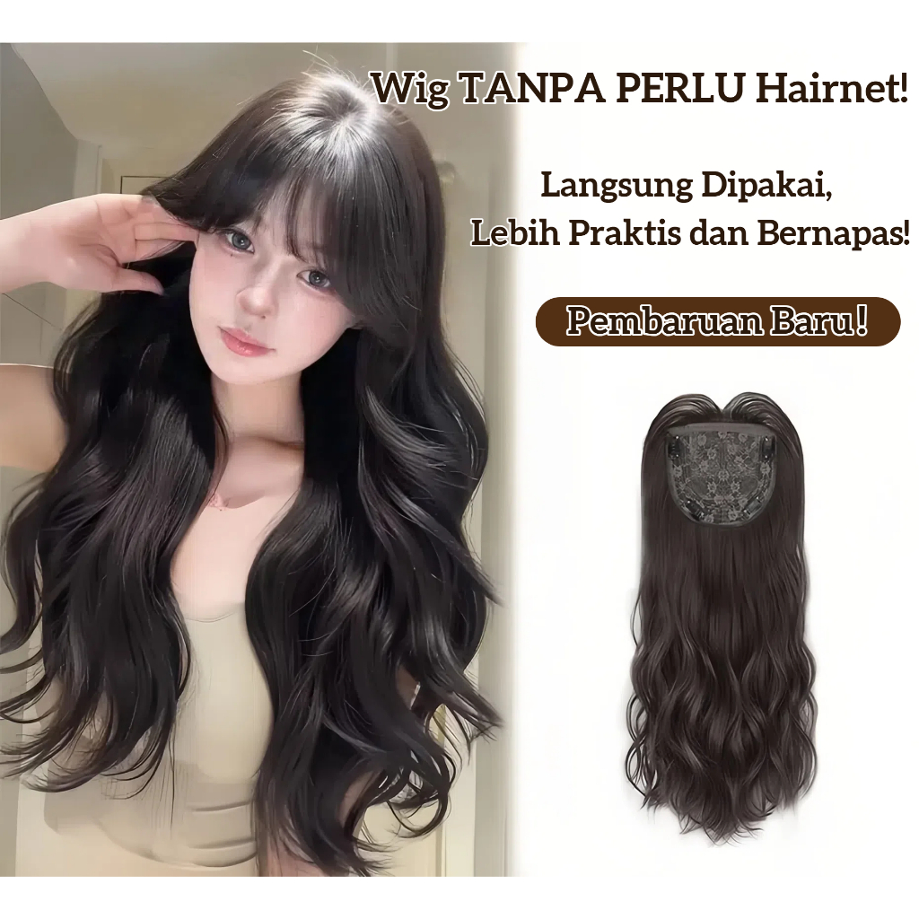 Wig TANPA PERLU Hairnet  Wig korean style Rambut palsu wanita jepit Poni palsu korea Hair clip curly