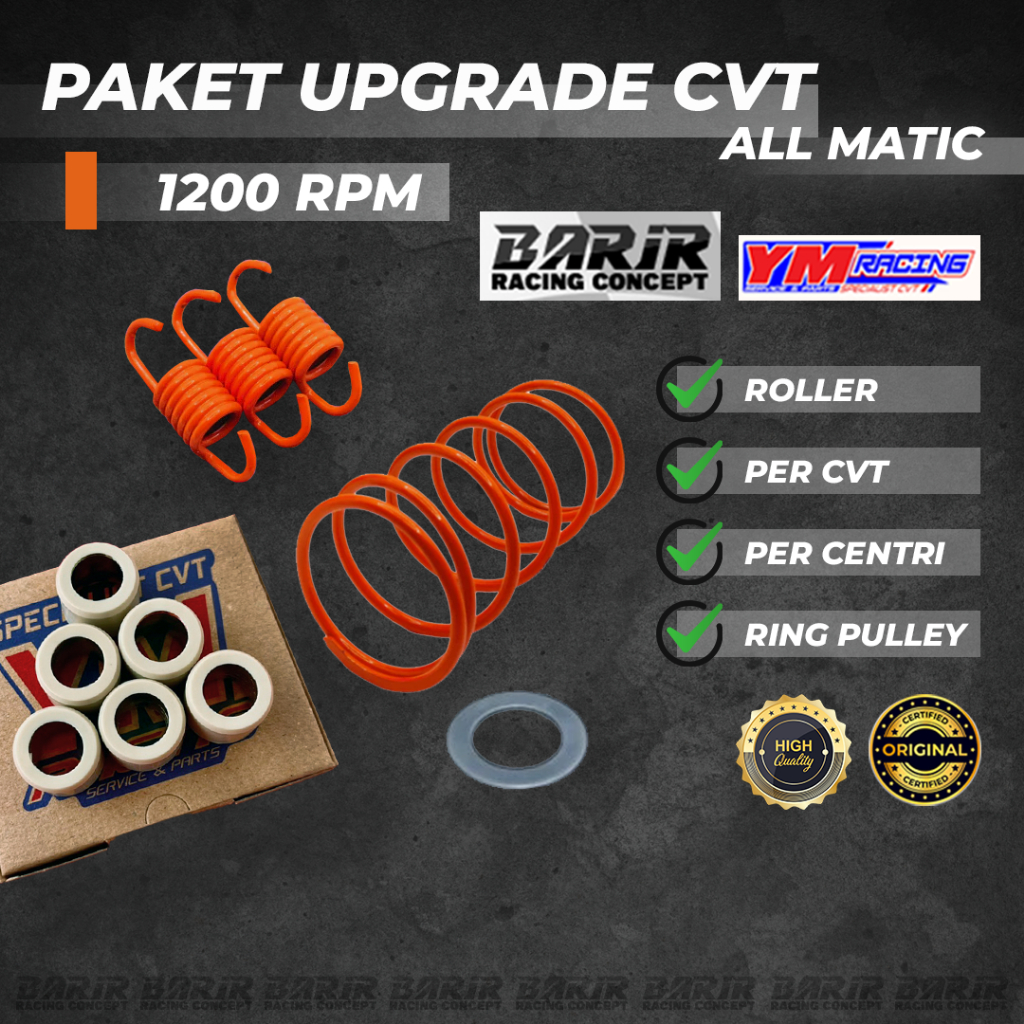 PAKET UPGRADE KIRIAN CVT YM RACING 1200 RPM ALL MATIC (ROLLER+PER CVT+PER GANDA+RING PULLEY) | Rolle