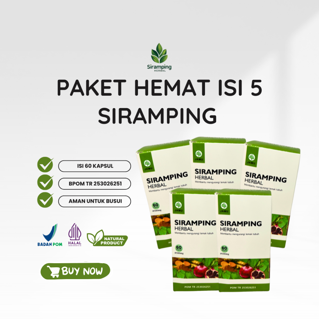 Paket Hemat Isi 5 Botol Pelangsing Herbal SiRamping BPOM Busui Friendly