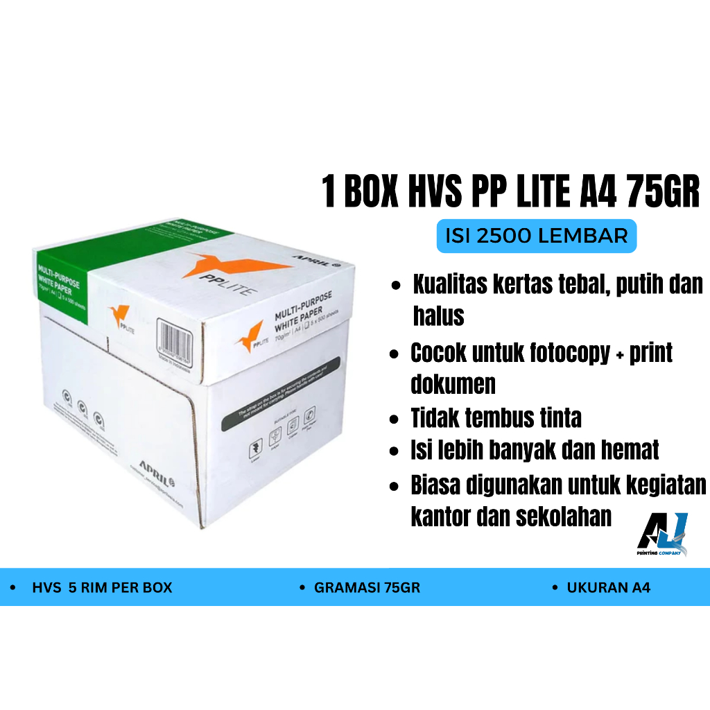

Kertas HVS A4 Murah PP LITE 75 Gram 1 Dus / Kertas HVS Print 1 BOX Tebal Murah / Kertas Skripsi A4
