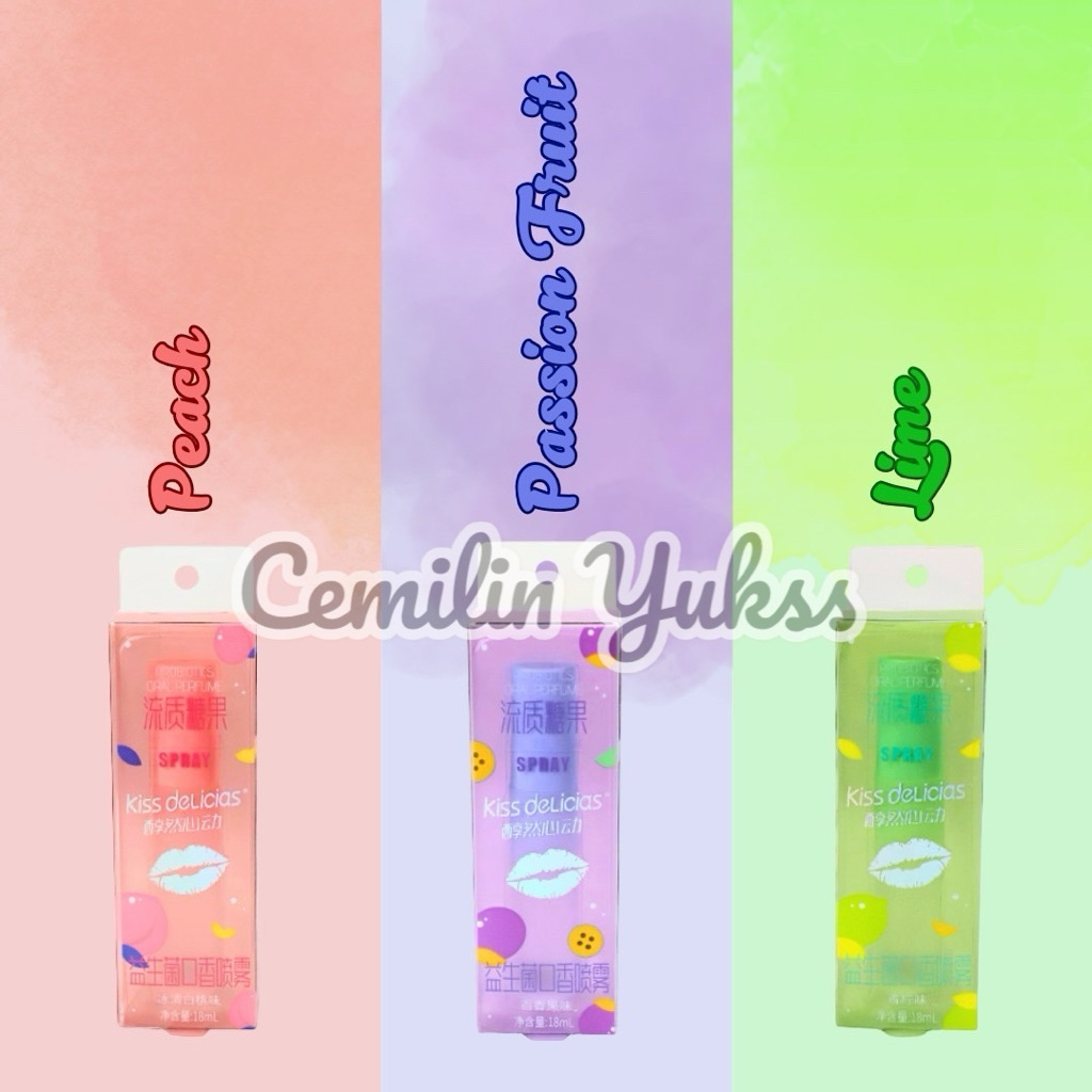 

[Promo] Kiss Delicias Spray Mint Candy Permen Spray Zero Sugar Permen Sugar Free Mint Rasa Buah Peach Lime Passion Fruit
