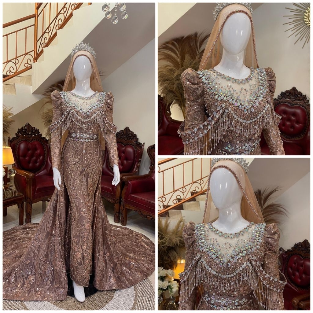 Gaun pengantin model slim // gaun pengantin full payet / slim dress pengantin / slim dress ekor pisa