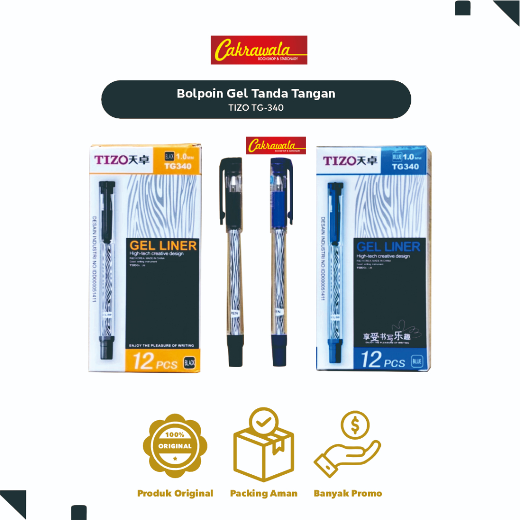 

Bolpoin Gel Tanda Tangan TIZO TG-340 | Pulpen Gel Pen Tinta Hitam/Biru | Tizo Signature Pen Original