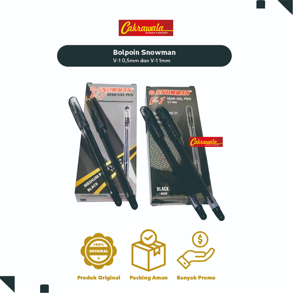 

Bolpoin Snowman V-1 0.7mm / 1.0mm | Pulpen Tinta Hitam Biru Merah | Pulpen Snowman Original