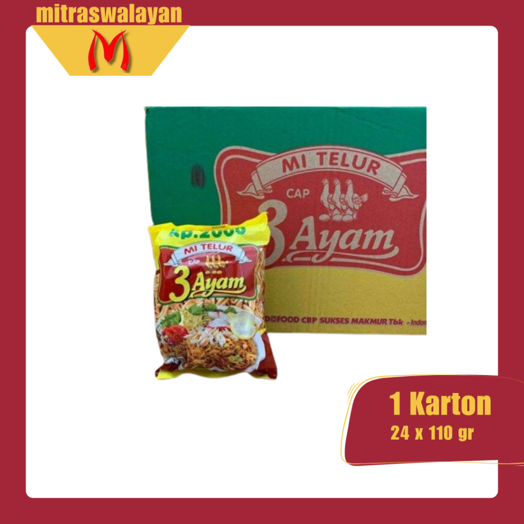 

Mi Telur Cap 3 Ayam 1 Bungkus isi 2 Keping @110 gr l KEMASAN KARTON