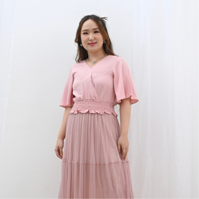 DME024| Janee Top| Atasan Wanita| Blouse Baju Crop Top V Neck| Blouse Lengan Terompet Pinggang Karet