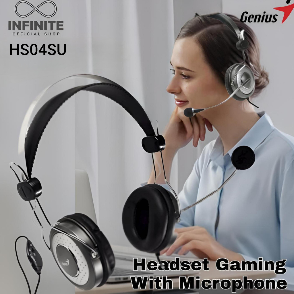 Headset Headphone Gaming Microphone GENIUS HS04SU Kabel Jack 3,5mm Stereo Bass