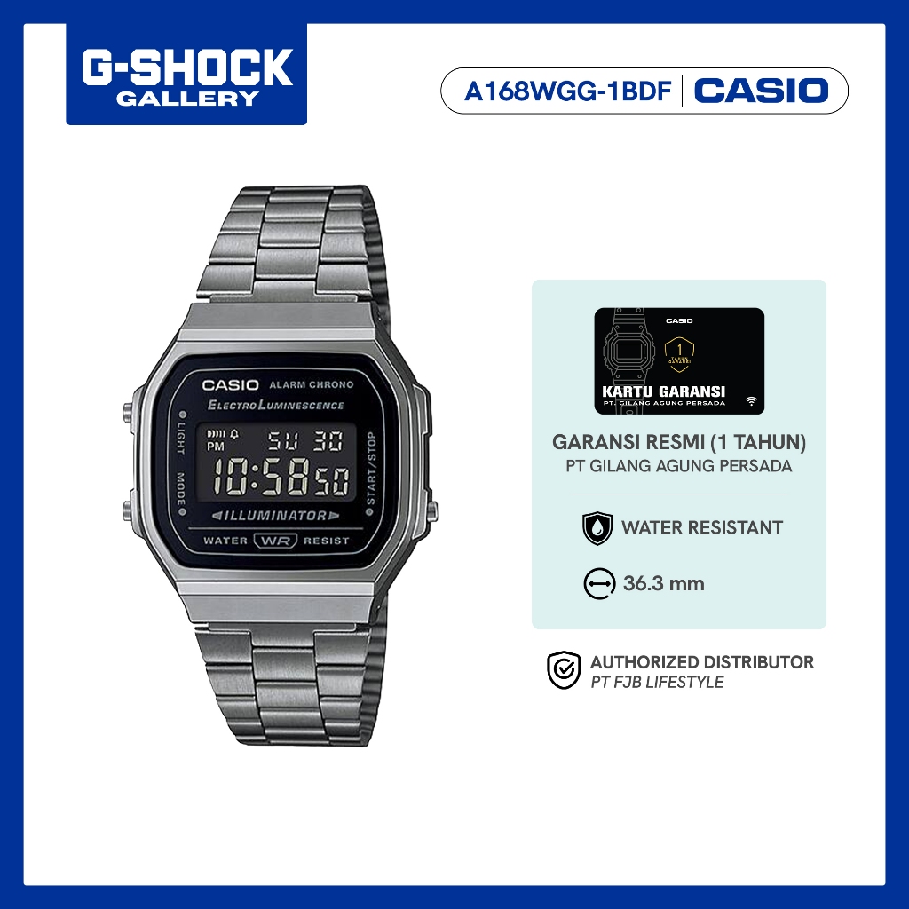 Casio Jam Tangan  A168WGG-1BDF Digital Vintage Stainless Watch