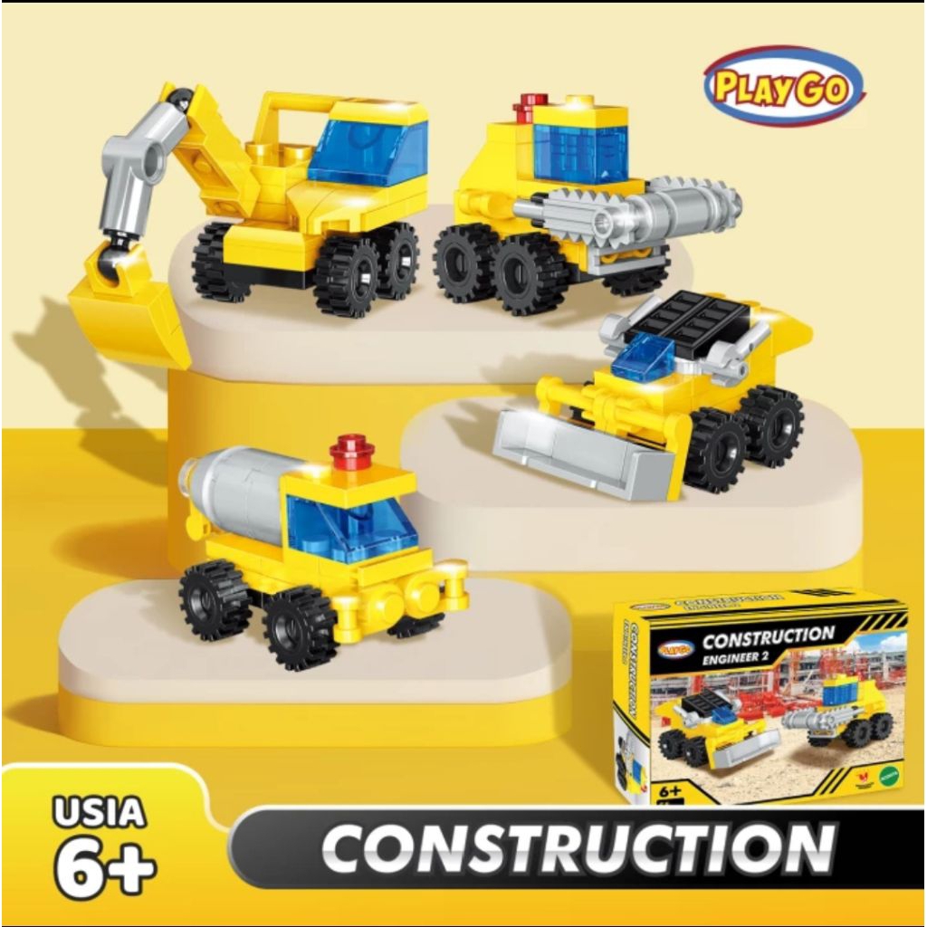 Playgo Construction- Mainan Lego Anak- Mainan Mobil Kontruksi-Seri 2