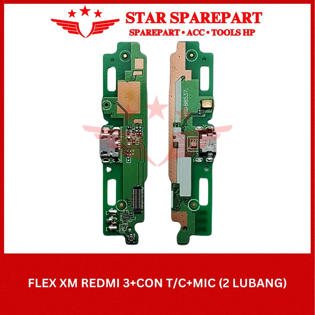 FLEXIBEL XIAOMI REDMI 3 + CONNECTOR CHARGER + MIC 2 LUBANG