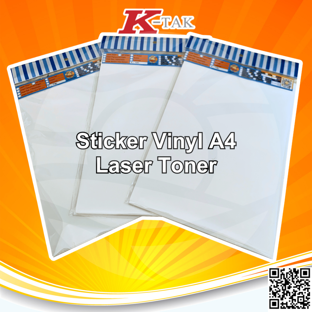

Ktak Sticker Vinyl PP Film K-Tak Stiker Digital Print Laser Toner A4 - 20 Lembar