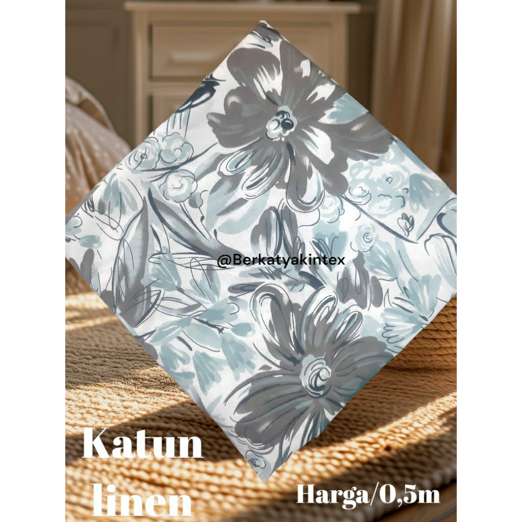 Kain katun linen motif bunga - kain linen motif bunga - kain motif bunga