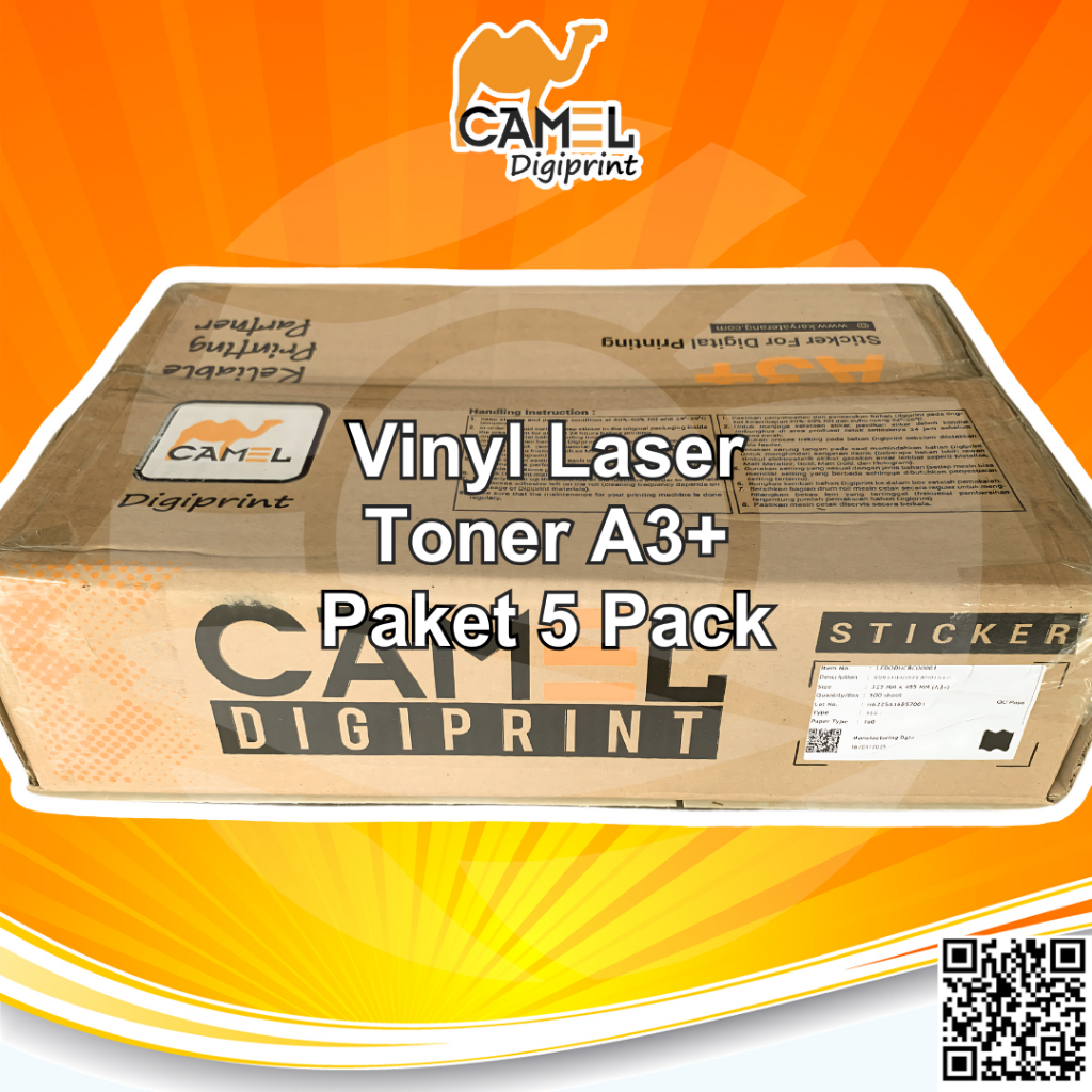 

Paket Hemat Camel Digiprint 5 Pack Sticker Vinyl PP PET White Gloss White Matte Transparan Digital Print Laser Toner Stiker Plastik Anti Air Tidak Mudah Sobek A3+