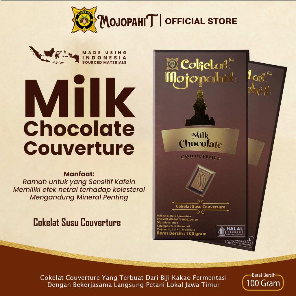 

Cokelat Mojopahit | Milk Chocolate Couverture | Cokelat Bar 100 Gram | New