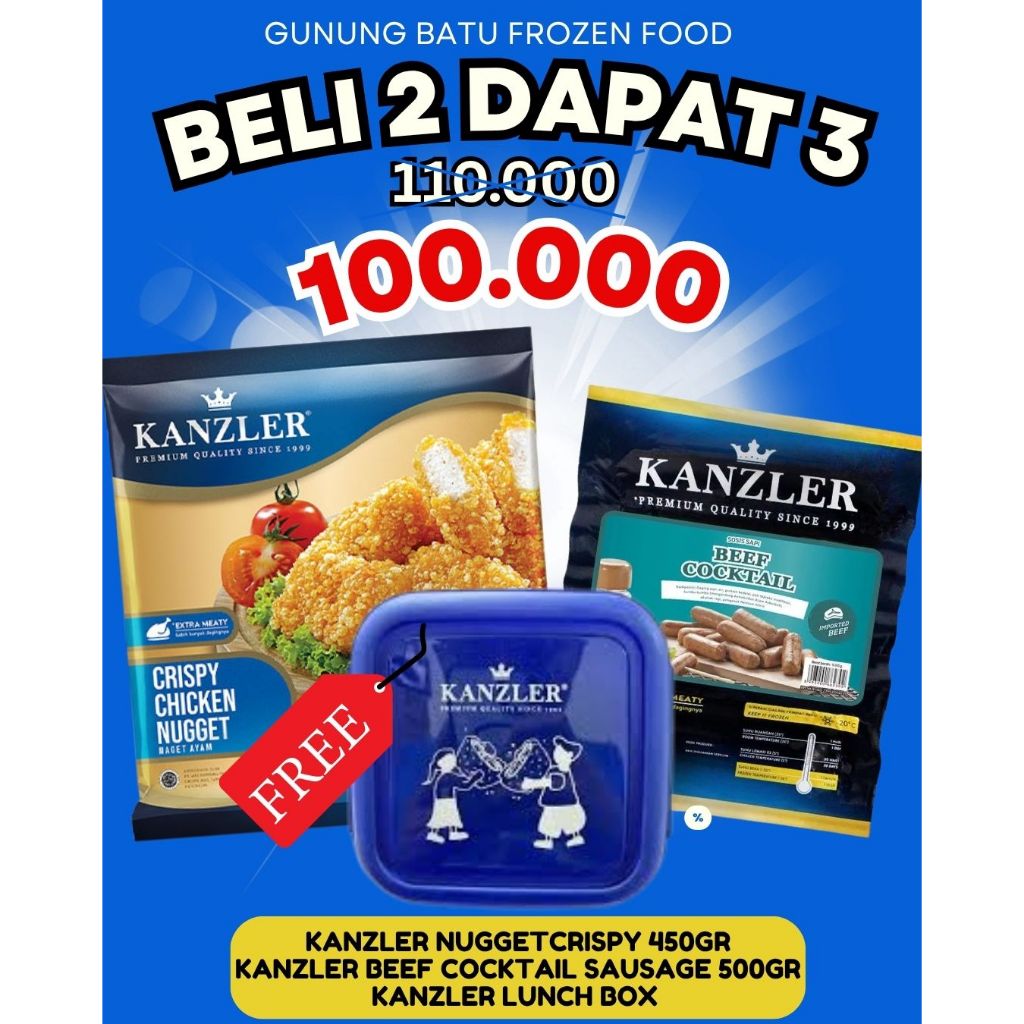 

BELI 2 DAPAT 3 KANZLER CRISPY+ KANZLER BEEF COCKTAIL 500GR FREE KANZLER LUNCH BOX