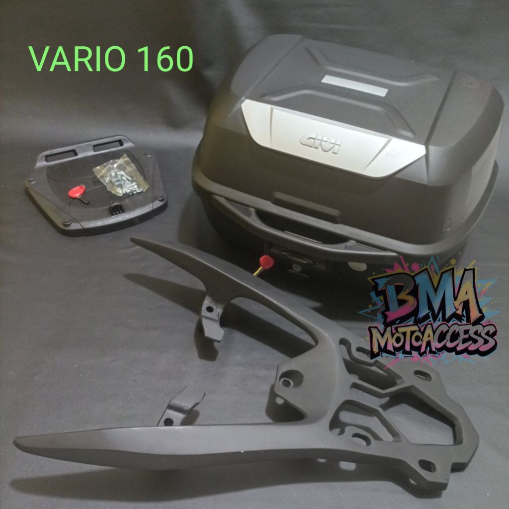 BOX GIVI E43NTL & BREKET BOX+BACKREST - VARIO 160 / PAKETAN BOX GIVI E43 NTL - VARIO 160
