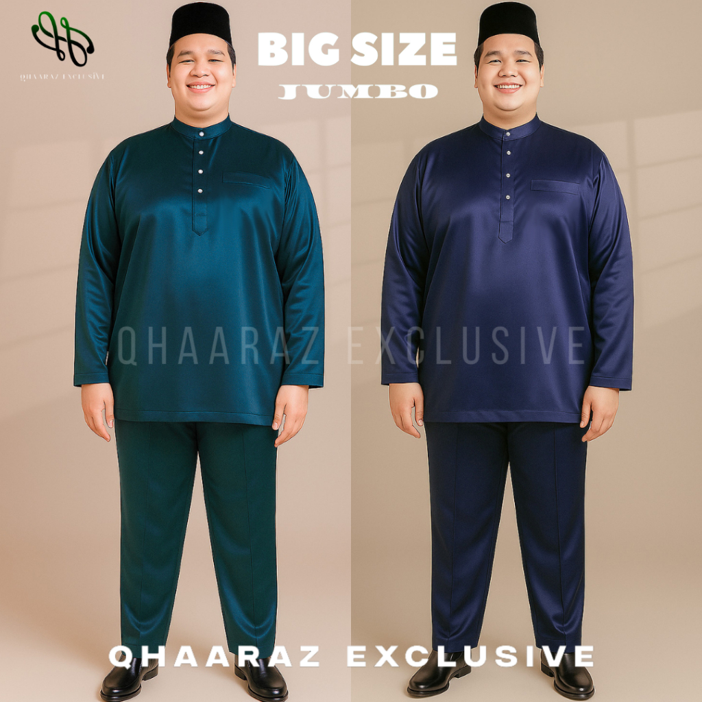 Big Size Setelan Koko Muslim Baju Melayu Pria Modern Ukuran Jumbo Besar Pakaian Teluk Belanga Cekak 