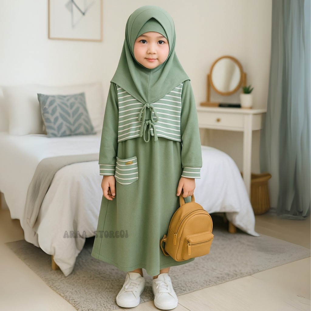 Gamis Lebaran Anak Perempuan model Rompi Kekinian Dress anak Usia 1-12 Tahun Pakaian muslim anak per