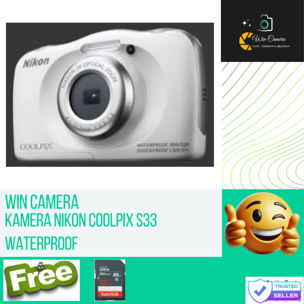 Kamera Nikon Coolpix S33 / Kamera Digital / Kamera Pocket / Kamera Waterproof / Camera Digital / Cam