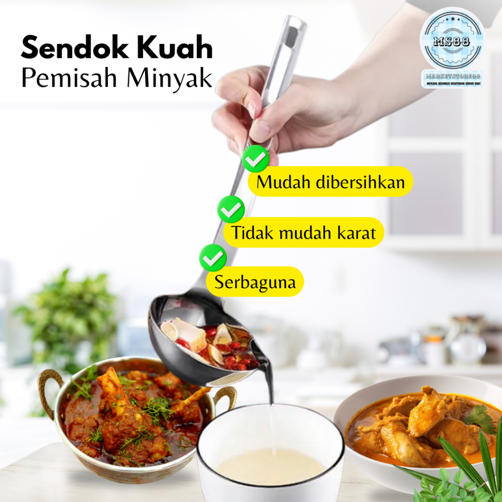 Centong Sayur Stainless Penyaring Minyak Lemak-Centong Pisah Minyak Centong Sup Sendok Sup Pisah Min