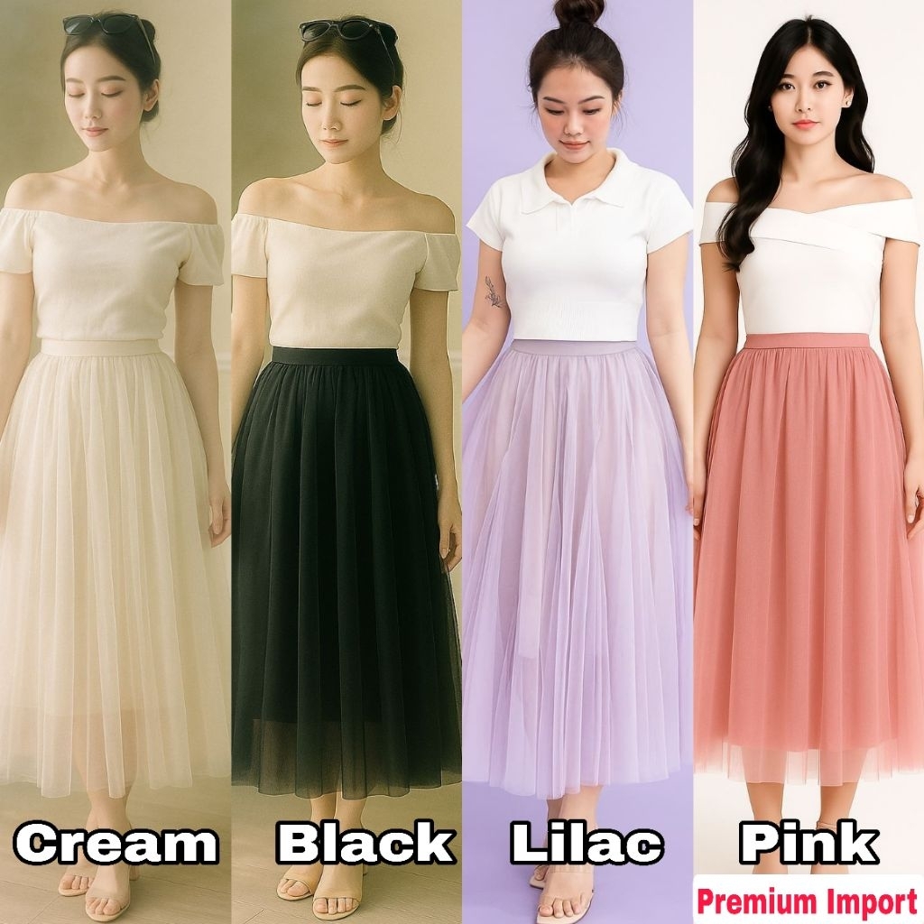 ‼️ READY ‼️ SHELICIOUSROOM PREMIUM IMPORT ¤ ELLEANORE DOUBLE TUTU TULLE LAYER MIDI SKIRT TILE | ROK 
