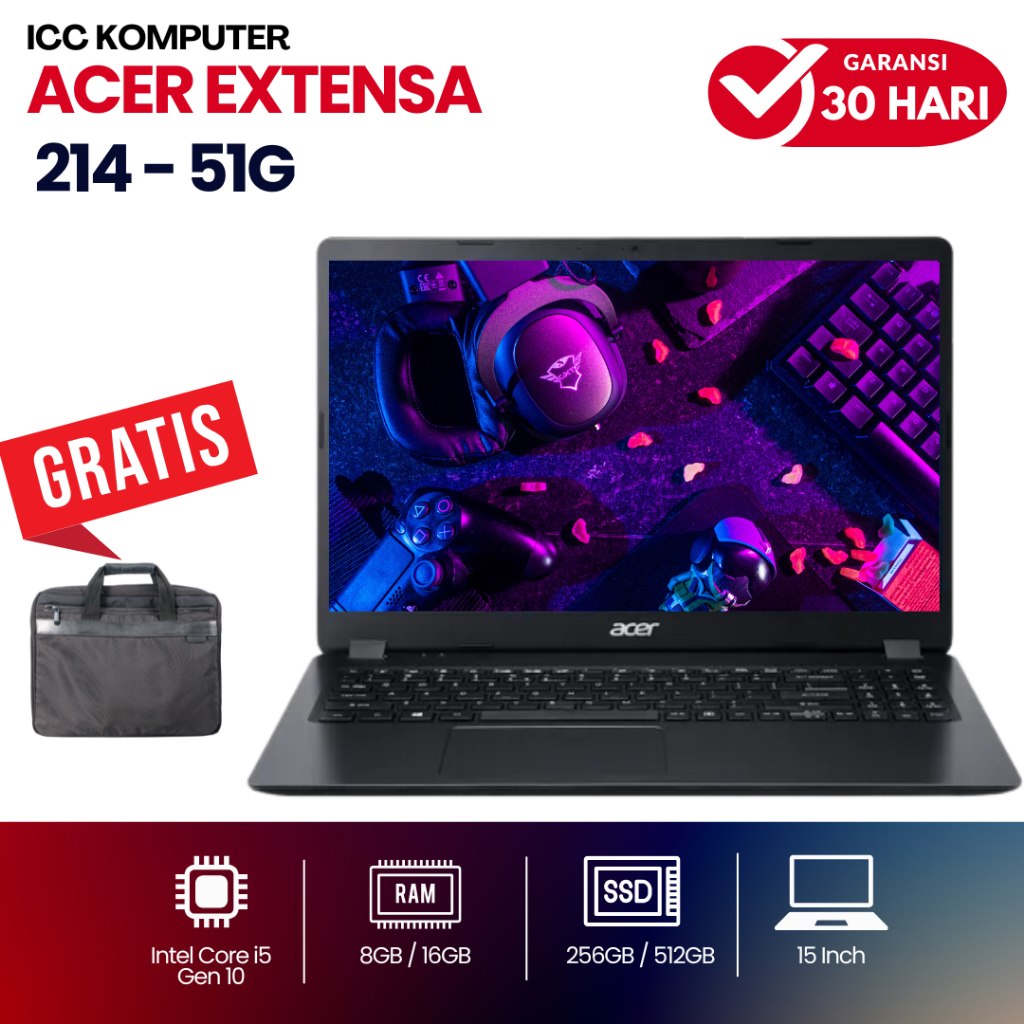 Laptop Gaming Acer Extensa 215 - 51G Core i5 - Gen 10 RAM 16GB SSD 512GB - Second Murah Bergaransi