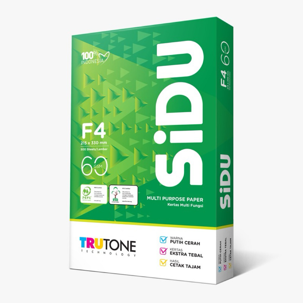 (1 RIM) KERTAS HVS SIDU F4 FOLIO 60 GR (500 LEMBAR) KERTAS HVS FOLIO / KERTAS FOTOCOPY - SIDU